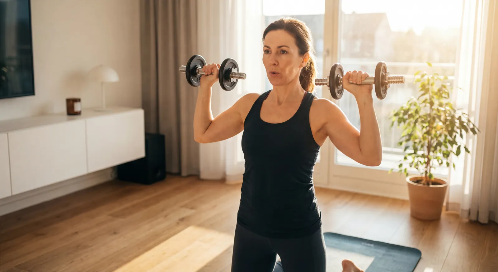 Woman strength training with dumbbells - aceSTRONG programme for women 40+