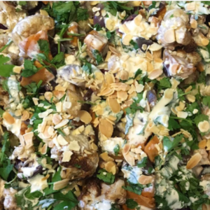 Roasted vegetable salad with tahini dressing